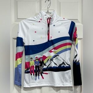 Spyder Girls M Medium Surface Half Zip Zip T-Neck White Blue NWT